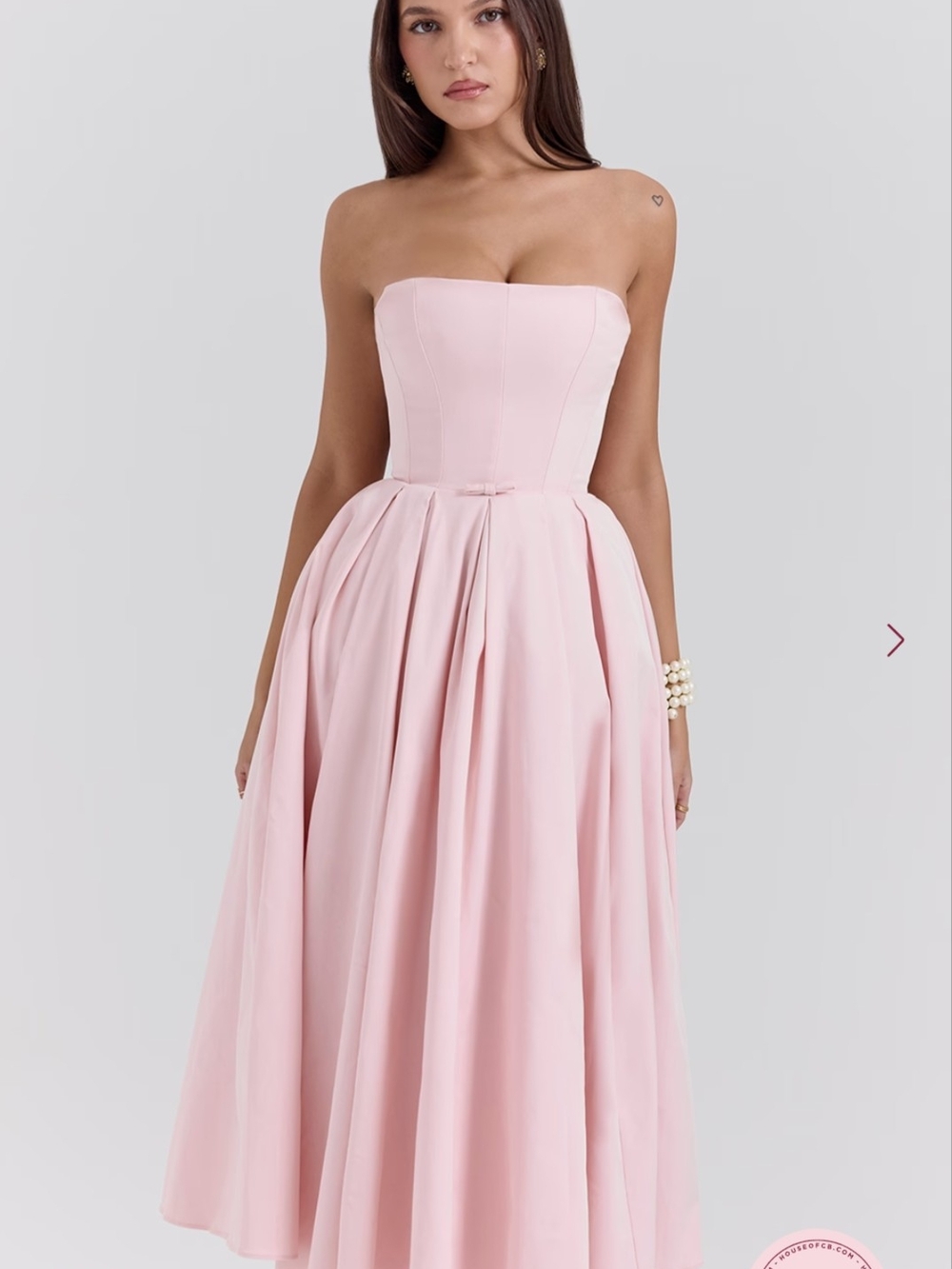 House of CB Strapless Sweetheart Midi Dress - Pale Pink